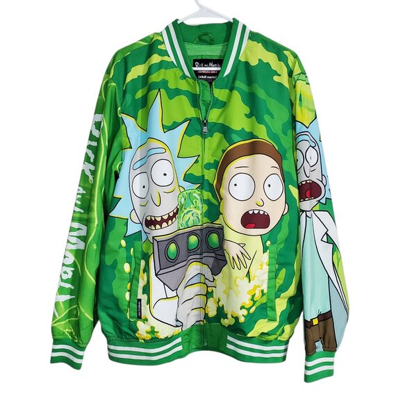Members Only Rick & Morty Full Zip Green Bomber Jacket - Large - Picture 1 of 9